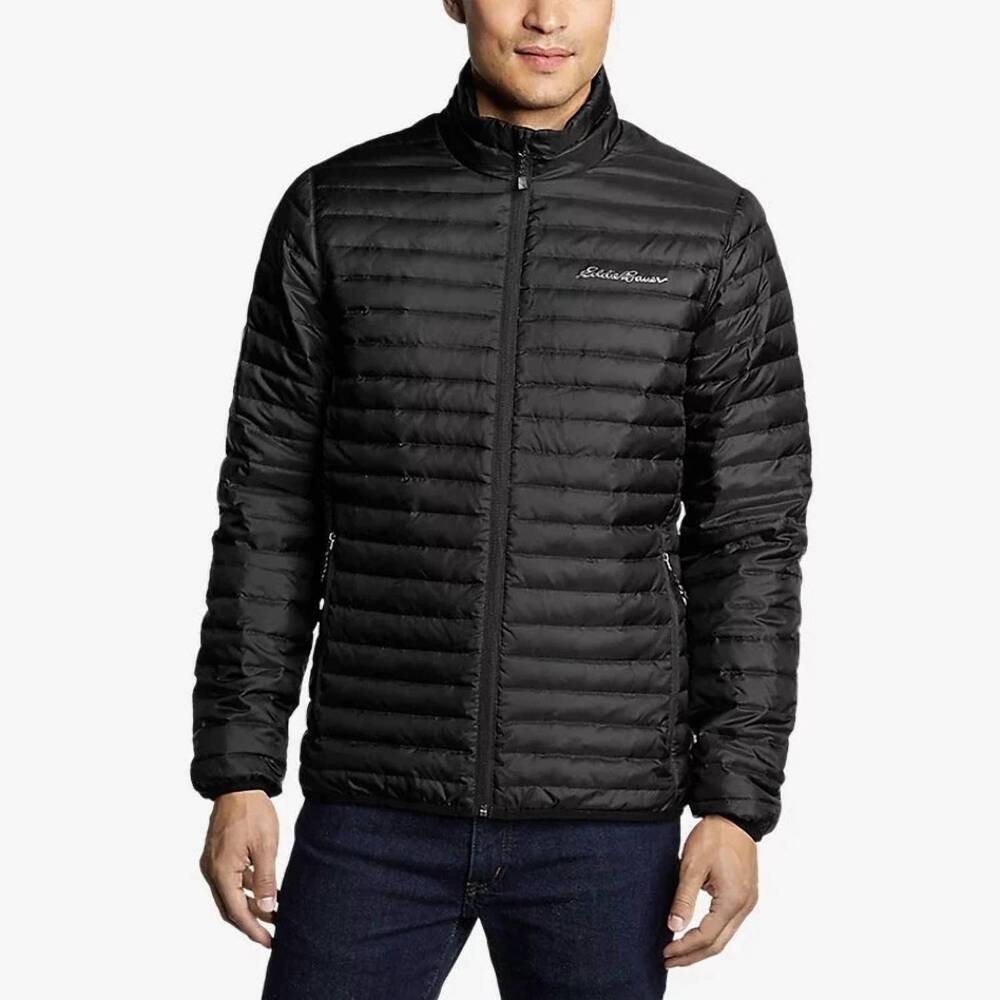 NEW EDDIE BAUER microlight down zip up puffer jacket in black